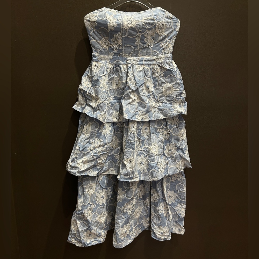 Vestique Light Blue Floral Stitched Tiered Dress S